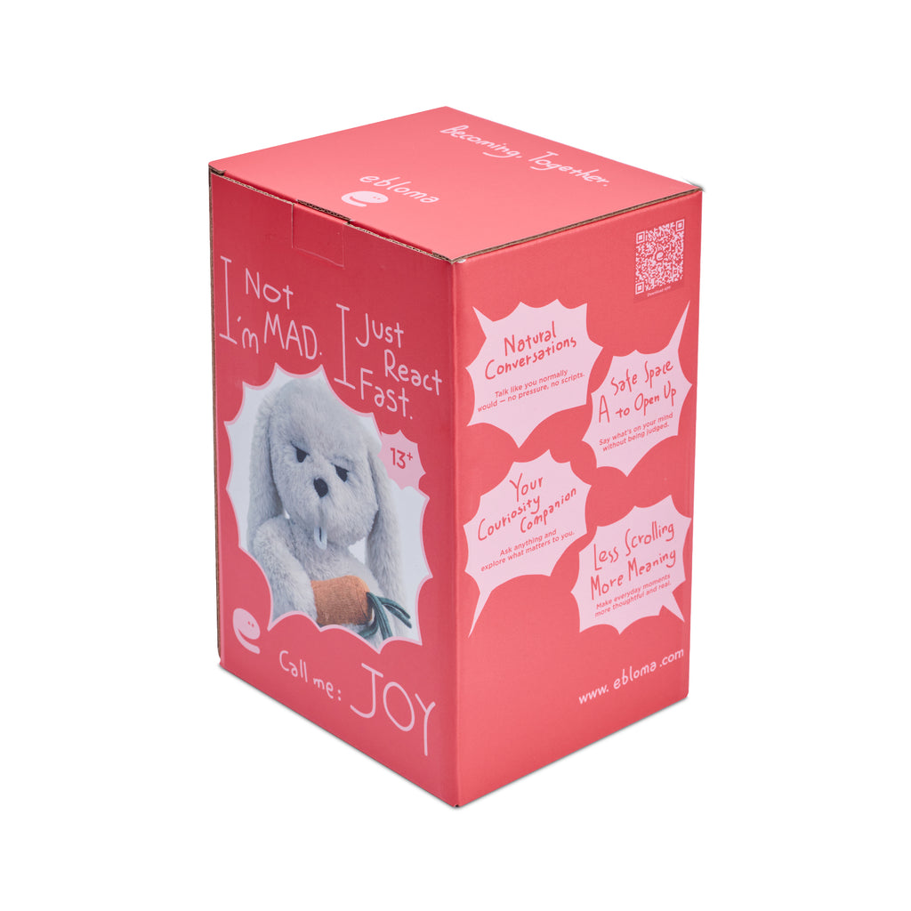 EBLOMA AI Bunny plush toy with packaging box.