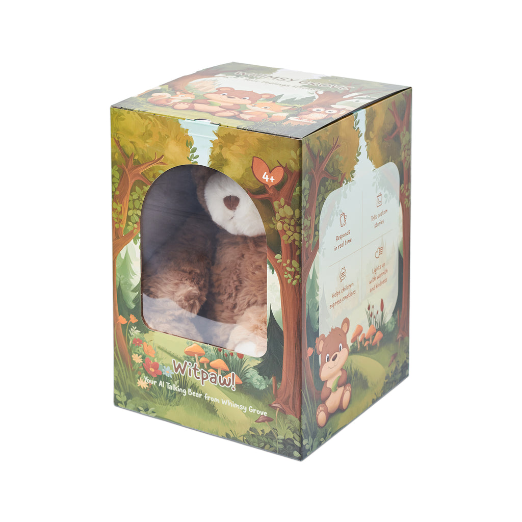 EBLOMA AI Interactive Bear plush toy with packaging box.